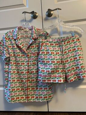 Boden Cherry-Print Short Pajama Set - Pink & Red, U.S. size 6